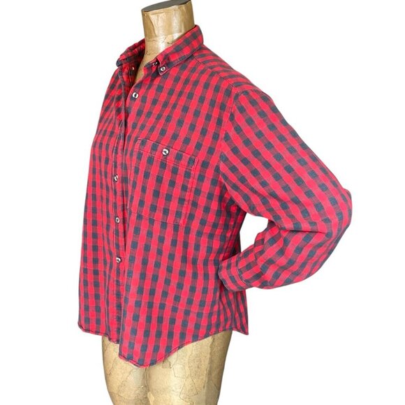 VTG 80s Model Cheryl Tiegs Cotton Flannel Plaid Button Down Shirt Missy 14 #5J - Picture 4 of 8